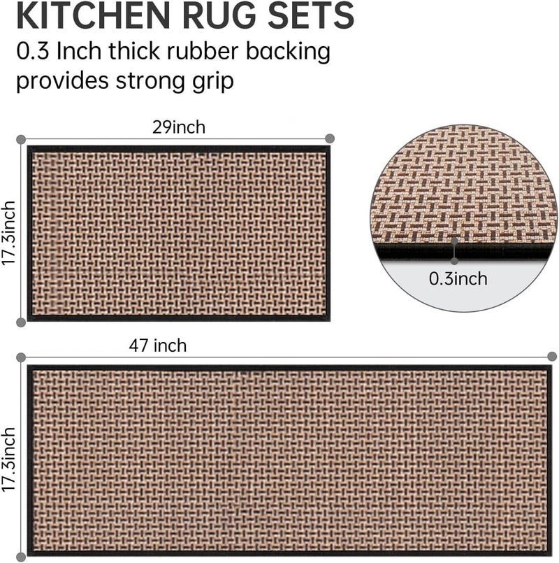 eqivei Kitchen Rugs and Mats Non Skid Washable Set of 2 PCS, Absorbent Runner Rugs for Kitchen, Front of Sink, Kitchen Mats for Floor, 17.3"x 47"+17.3"x 29" (Black) - Image 2