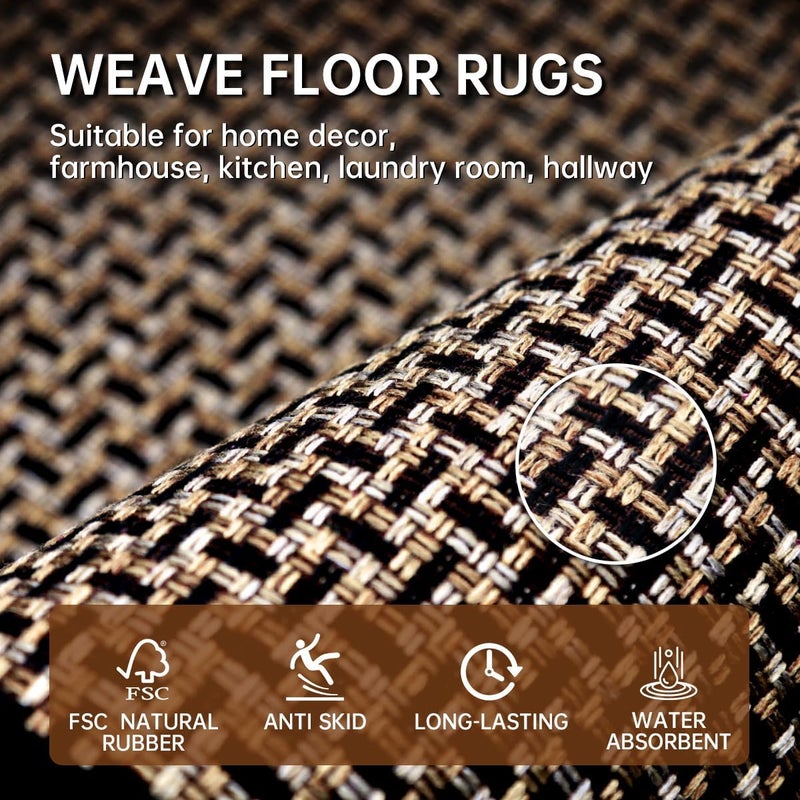 eqivei Kitchen Rugs and Mats Non Skid Washable Set of 2 PCS, Absorbent Runner Rugs for Kitchen, Front of Sink, Kitchen Mats for Floor, 17.3"x 47"+17.3"x 29" (Black) - Image 3
