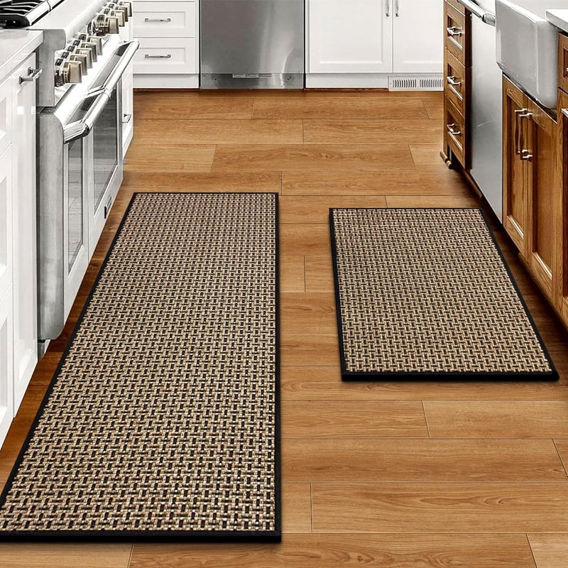 eqivei Kitchen Rugs and Mats Non Skid Washable Set of 2 PCS, Absorbent Runner Rugs for Kitchen, Front of Sink, Kitchen Mats for Floor, 17.3"x 47"+17.3"x 29" (Black) - Image 1