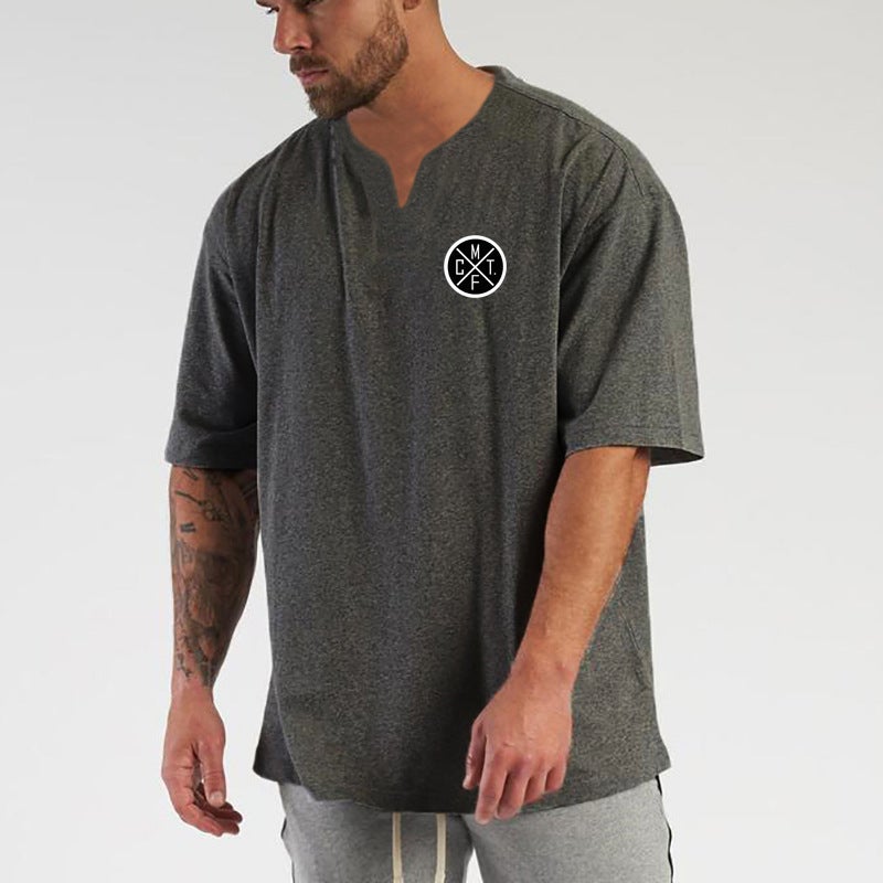 Summer Fitness Plus Size Loose Short Sleeve Men'S Breathable Top Trendy Personality Small V-Neck Sports T-Shirt - Image 4