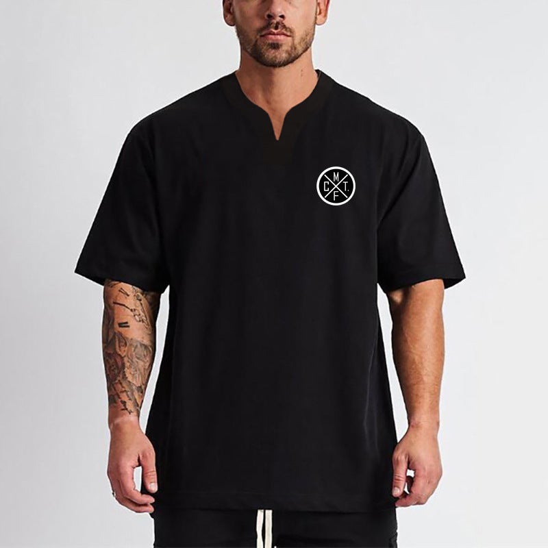 Summer Fitness Plus Size Loose Short Sleeve Men'S Breathable Top Trendy Personality Small V-Neck Sports T-Shirt - Image 3