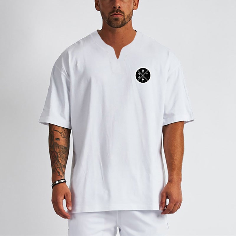Summer Fitness Plus Size Loose Short Sleeve Men'S Breathable Top Trendy Personality Small V-Neck Sports T-Shirt - Image 2