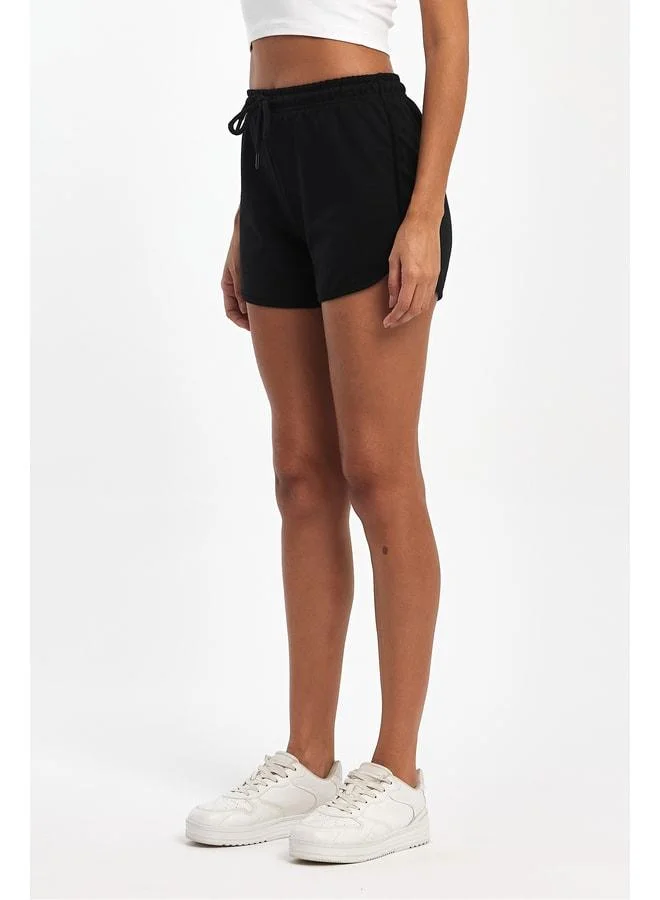 Mmetalic Women's Side-Slit Jersey Fabric Regular Fit Black Mini Casual Shorts