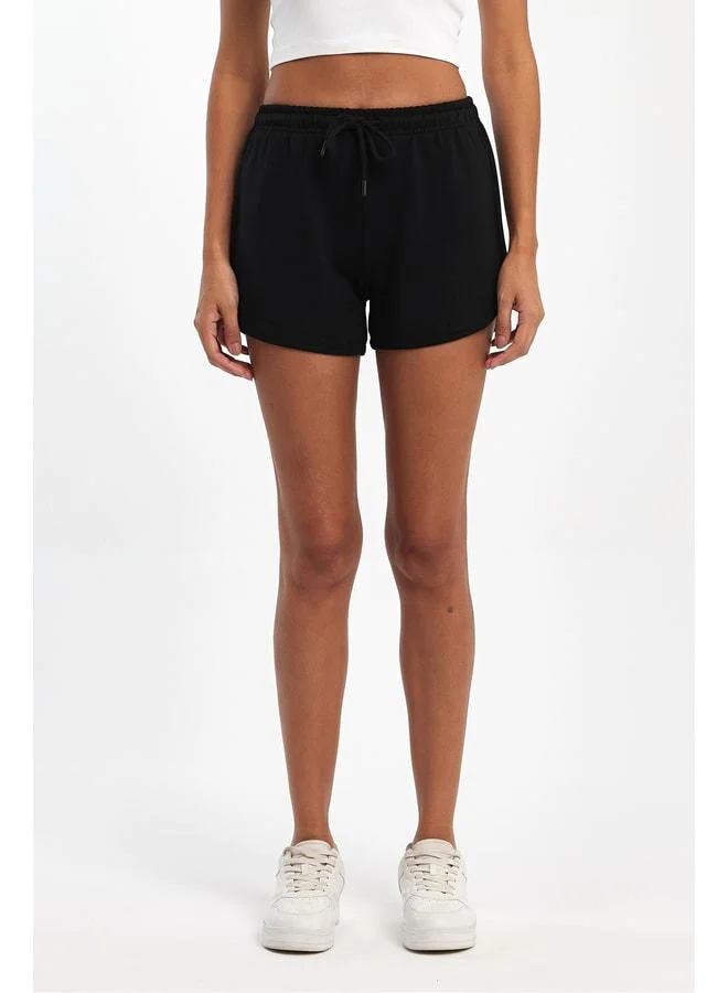 Mmetalic Women's Side-Slit Jersey Fabric Regular Fit Black Mini Casual Shorts