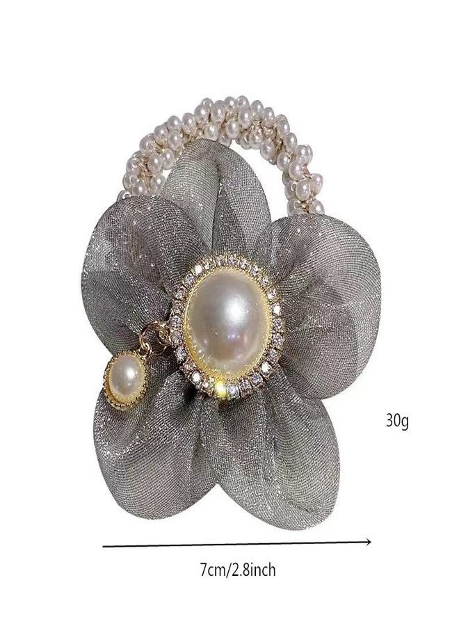 LOVEF Fashion Flowers Pearl Hair Elastic Band,Hair Rope Accessory Ponytail Holder for Lady Women Girls,Set of 4 - Image 3