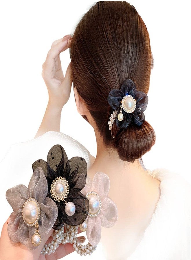 LOVEF Fashion Flowers Pearl Hair Elastic Band,Hair Rope Accessory Ponytail Holder for Lady Women Girls,Set of 4 - Image 1