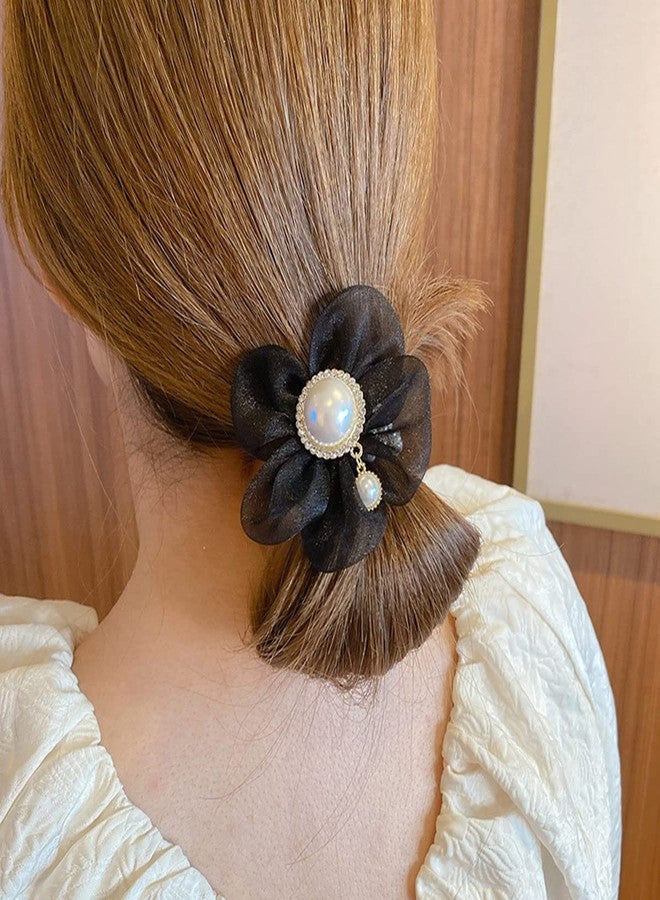 LOVEF Fashion Flowers Pearl Hair Elastic Band,Hair Rope Accessory Ponytail Holder for Lady Women Girls,Set of 4 - Image 5