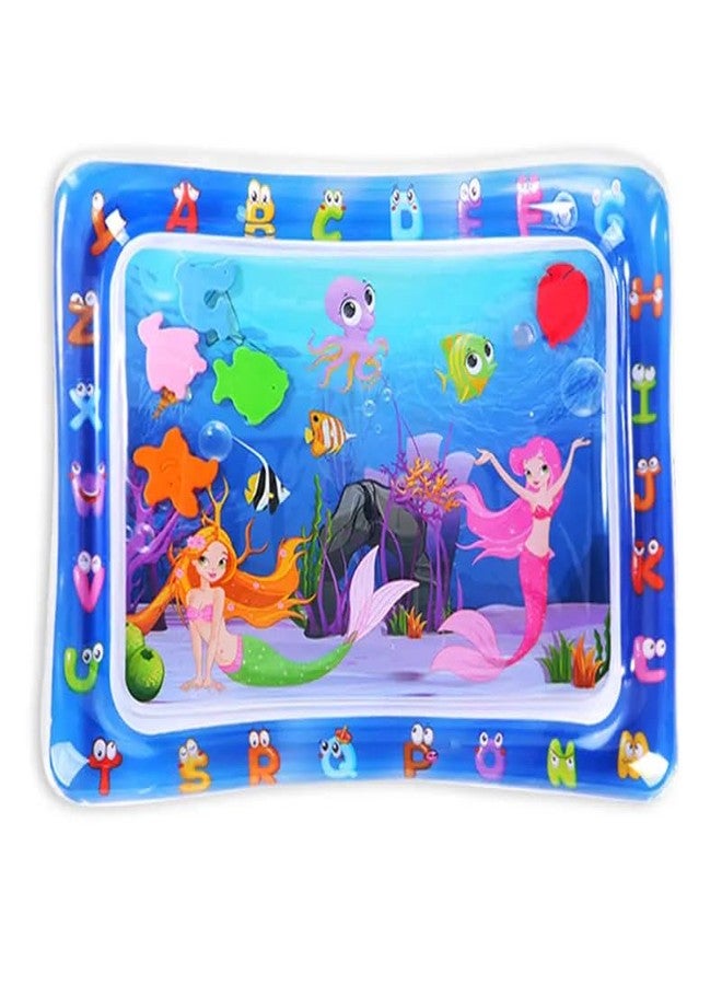 Kreshu Baby Water Play Mat with ABCD and Mermaid Theme for Kids Learning | Inflatable Indoor and Outdoor Water Play Mat | Leakproof Baby Sleeping Pad Safe and Enjoyable Water-Filled (Pack of 1, Blue) - Image 1