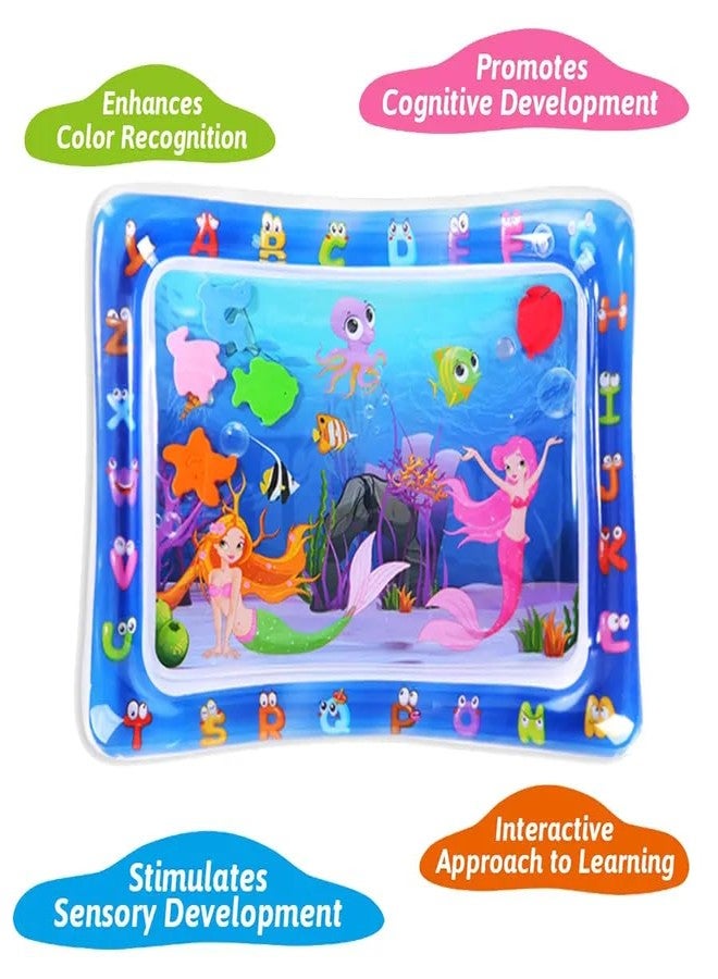 Kreshu Baby Water Play Mat with ABCD and Mermaid Theme for Kids Learning | Inflatable Indoor and Outdoor Water Play Mat | Leakproof Baby Sleeping Pad Safe and Enjoyable Water-Filled (Pack of 1, Blue) - Image 4