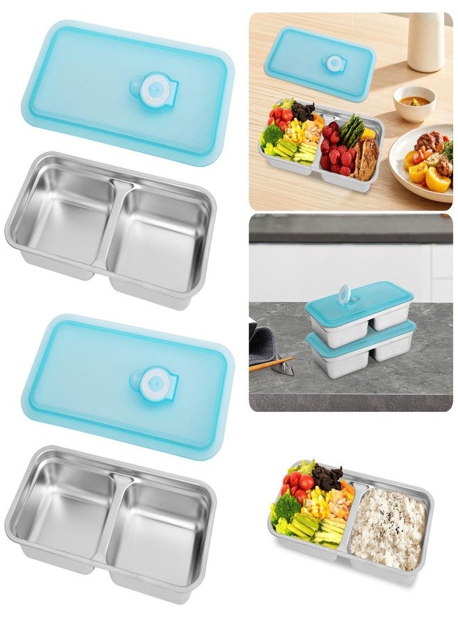 YOSINXU 2Pcs Grab and Go Snack Containers Stainless Steel, Reusable Snack Condiment Containers with Lids, Stackable Double Compartment Food Lunch Meal for Travel and Outdoor Camping - Image 1