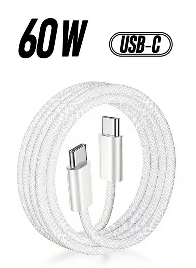 روي بن كابل شحن سريع USB-C إلى USB-C بقدرة 60 وات، كابل نحاسي مضفر بطول 1 متر، متين ومقاوم للانثناء والتشقق، مناسب لأجهزة iPhone و Samsung و Huawei وجميع الأجهزة من النوع C. - Image 1