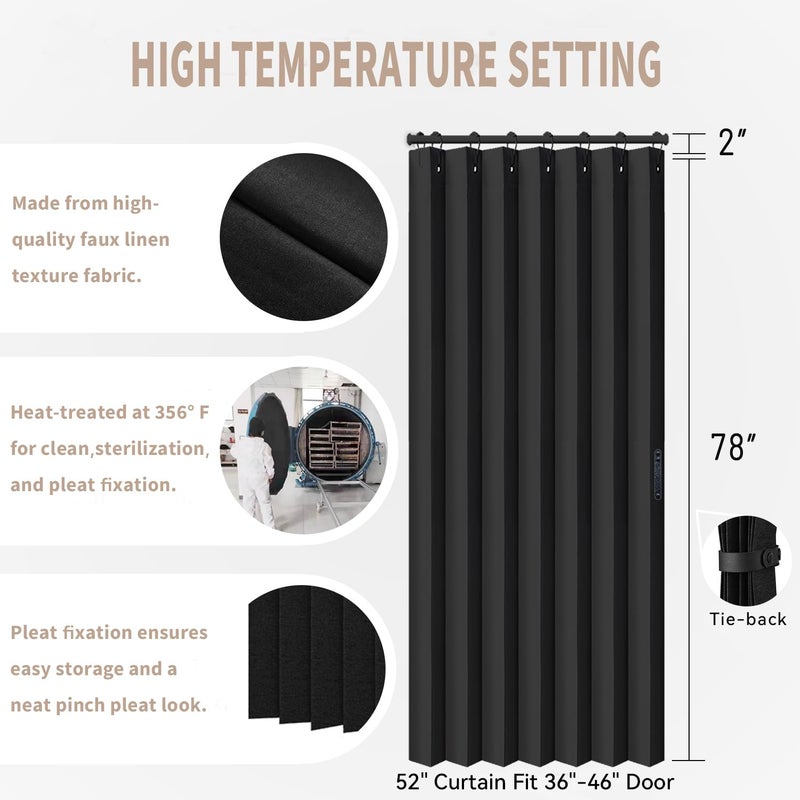 Vatge Doorway Curtains Privacy - Black Curtains for Closets Without Doors Privacy Room Divider for Doorway  Hanging Privacy Curtain Wall for Room Separation 1 Panel with Tieback  W52 x L78  Black - Image 2