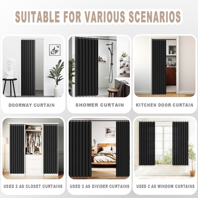 Vatge Doorway Curtains Privacy - Black Curtains for Closets Without Doors Privacy Room Divider for Doorway  Hanging Privacy Curtain Wall for Room Separation 1 Panel with Tieback  W52 x L78  Black - Image 5