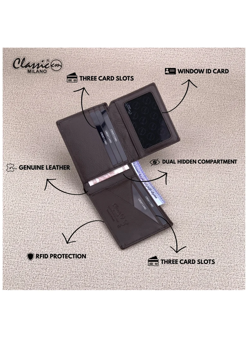 Classic Milano Brown (CNH-4) Classic Milano Genuine Leather Wallet for Men – Slim Bifold Men’s Wallet with RFID Blocking, Multiple Card Slots – Stylish Mens Purse Wallets Gift for Husband, Father for Men | Best Price UAE
