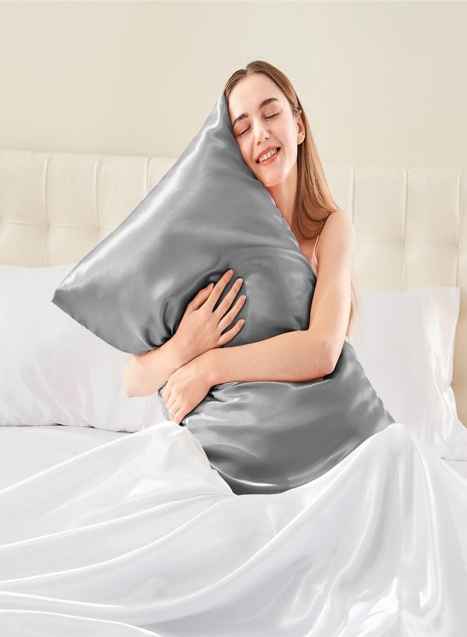 BEDELITE Satin Body Pillow Cover, Super Soft and Cooling Body Pillow Pillowcase for Hair and Skin, Breathable Silky Full Long Pillowcase Cover(20"x54", Grey) - Image 2