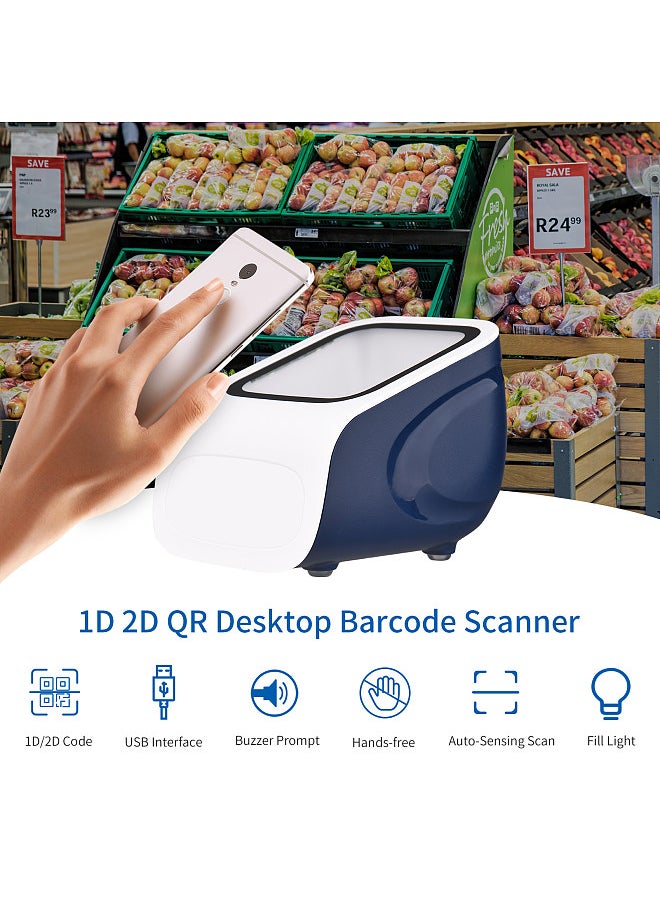 Generic - 1D 2D QR Desktop Barcode Scanner Platform Hands-free USB Wired Bar Code Reader Scanner Plug&Play - Image 1