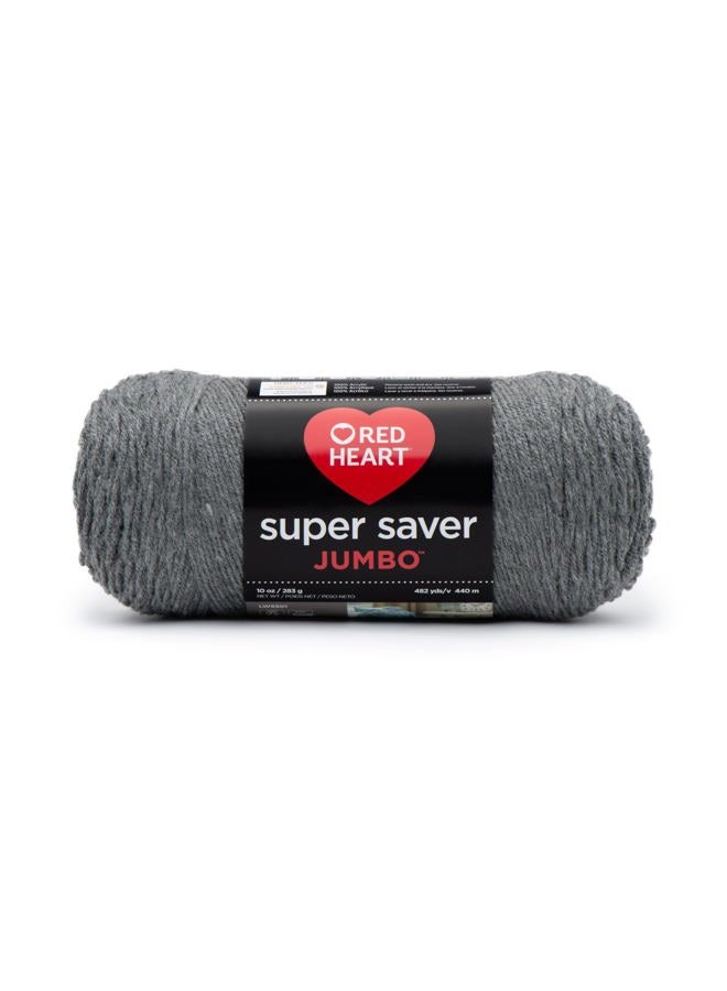 RED HEART E302C.0400 Jumbo Yarn-Grey Super Saver Yarn Heather Acrylic Grey Heather 1 Pack 440 Yards - Image 1