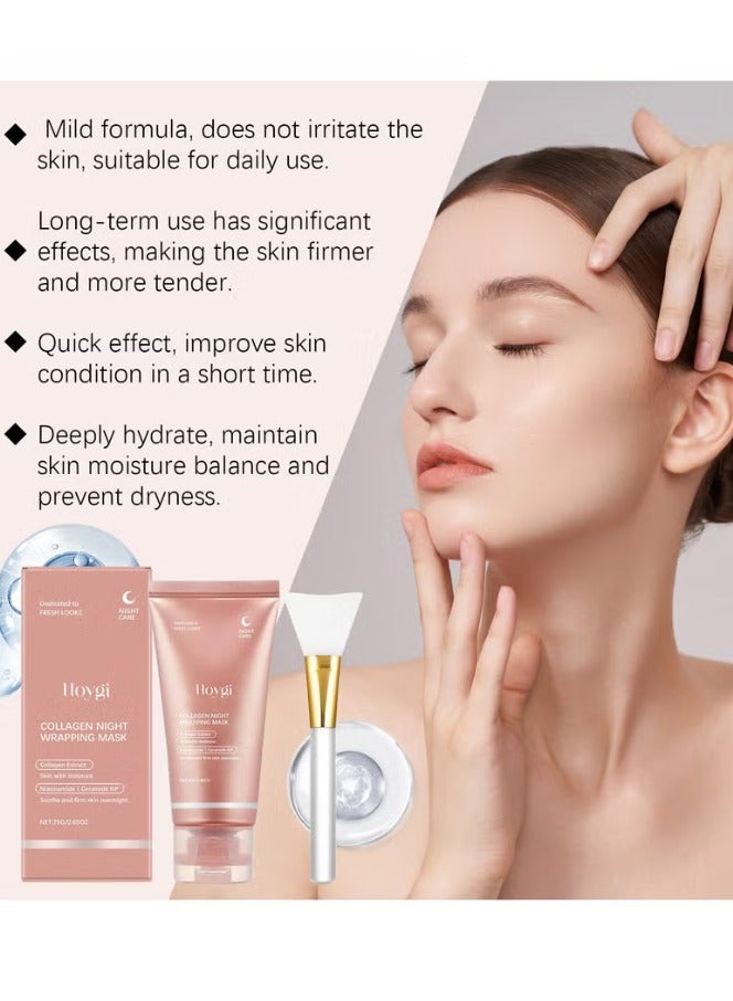Hoygi Collagen Night Wrapping Peel Off Facial Mask - Overnight Sleeping Mask For Elasticity & Hydration Care, Reduces Sagging & Dullness - Collagen Extract For Radiant Skin, Skin Care Mask with Brush - Image 3