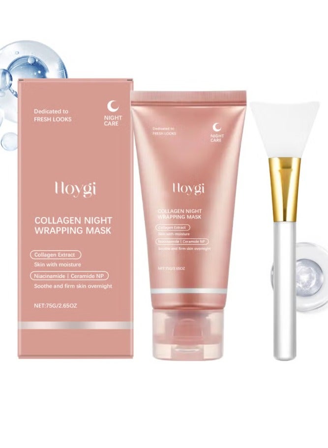 Hoygi Collagen Night Wrapping Peel Off Facial Mask - Overnight Sleeping Mask For Elasticity & Hydration Care, Reduces Sagging & Dullness - Collagen Extract For Radiant Skin, Skin Care Mask with Brush - Image 2