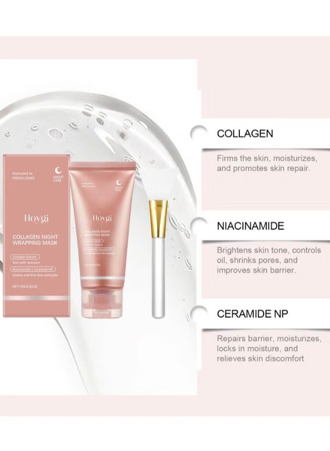 Hoygi Collagen Night Wrapping Peel Off Facial Mask - Overnight Sleeping Mask For Elasticity & Hydration Care, Reduces Sagging & Dullness - Collagen Extract For Radiant Skin, Skin Care Mask with Brush - Image 5