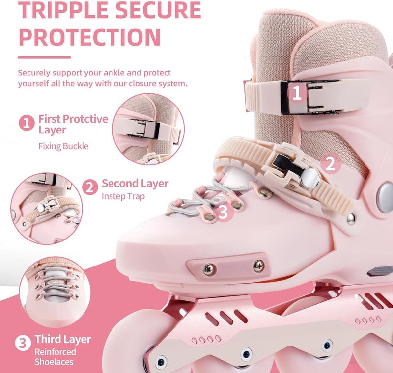 SWAY Adjustable Inline Skates for Kids and Teens - Light Up Wheels - Pink (Medium-Big Kid 1-4 US) - Image 3