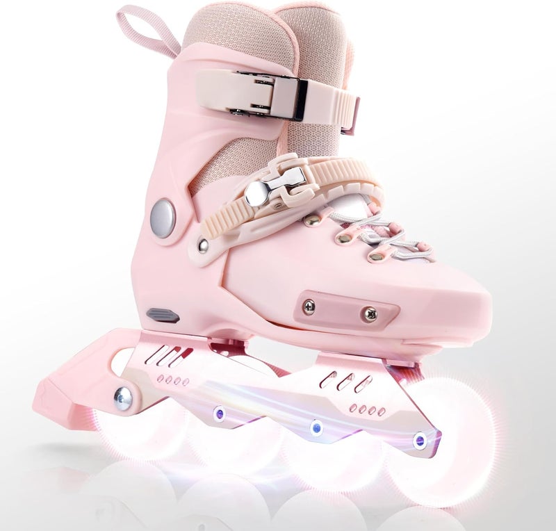 SWAY Adjustable Inline Skates for Kids and Teens - Light Up Wheels - Pink (Medium-Big Kid 1-4 US) - Image 1