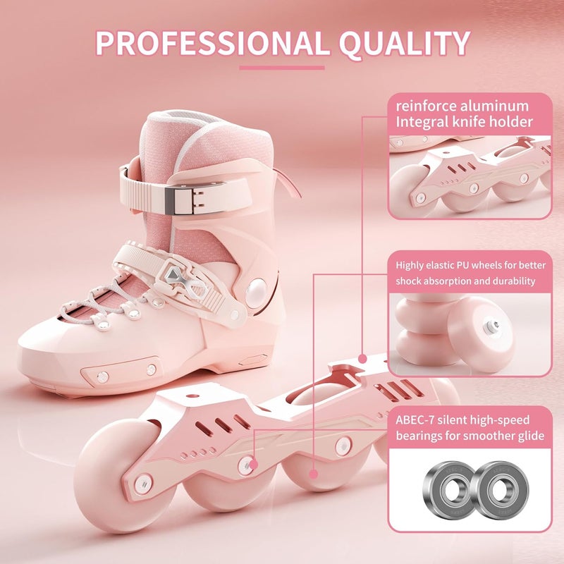 SWAY Adjustable Inline Skates for Kids and Teens - Light Up Wheels - Pink (Medium-Big Kid 1-4 US) - Image 5