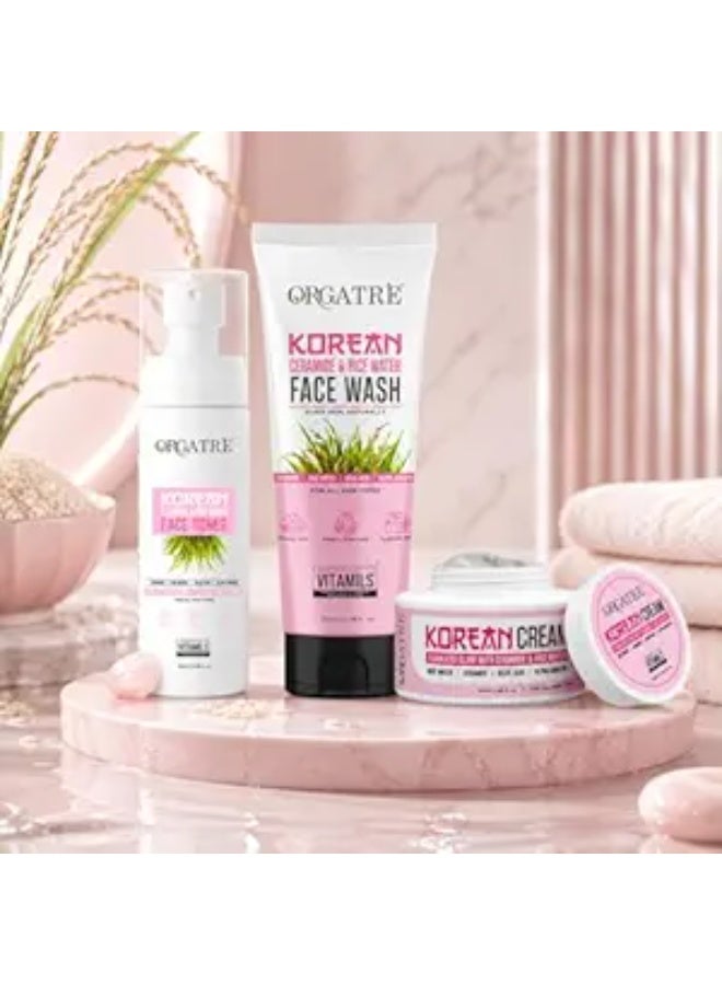 Orgatre K-Glow Korean Skincare Combo | 3-in-1 Face Wash100ml, Face  Cream50ml  | face toner100ml Glass Skin Routine for Radiant Glow, Hydration & Brightening | For All Skin Types - Image 1