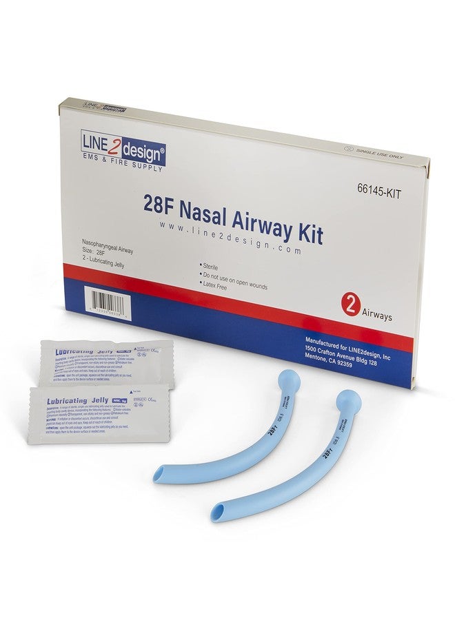 LINE2design Nasal Airway Kit 28F - Medical Nasopharyngeal Management Trauma Airways - First Aid Emergency Rescue Latex Free Respiration Tubes with Lubricating Jelly Packets - Pack of 2 - Image 1