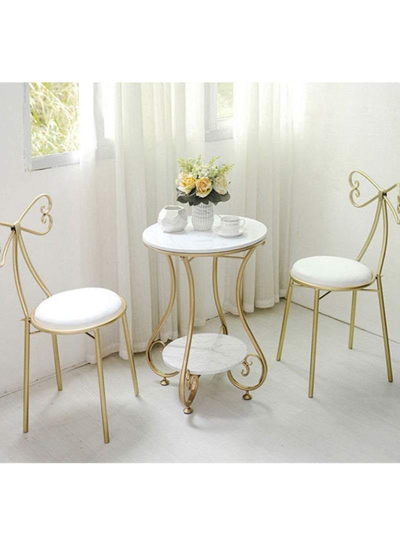 "Round mini table simple iron art coffee sofa European creative leisure living room balcony modernRound Marble Two Tier Living Room Coffee Table Tea Table " - Image 4