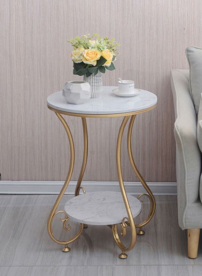 "Round mini table simple iron art coffee sofa European creative leisure living room balcony modernRound Marble Two Tier Living Room Coffee Table Tea Table " - Image 1