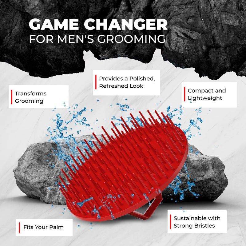 Bossman Scalp Massager & Shampoo Brush (3 inch, Red) â€“ Scalp Exfoliator Brush â€“ Head Scrubber, Beard Exfoliator & Dandruff Control for Hair & Beard with Firm Bristles - Image 2