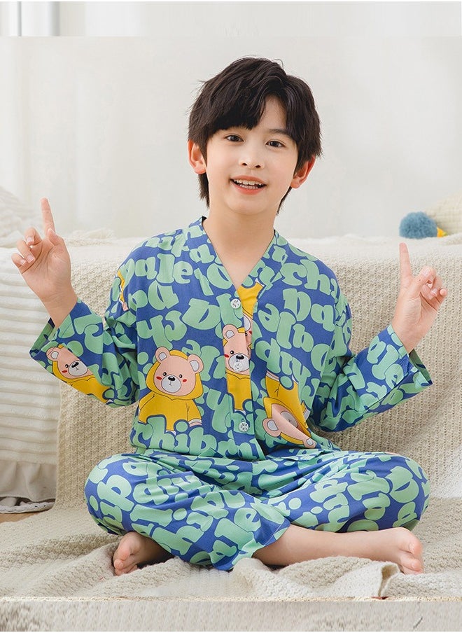 Al Aoyama New Summer Children's Homewear Suit Children's Short-Sleeved Trousers Air-Conditioning Clothing Thin SectionBoys  - Image 1