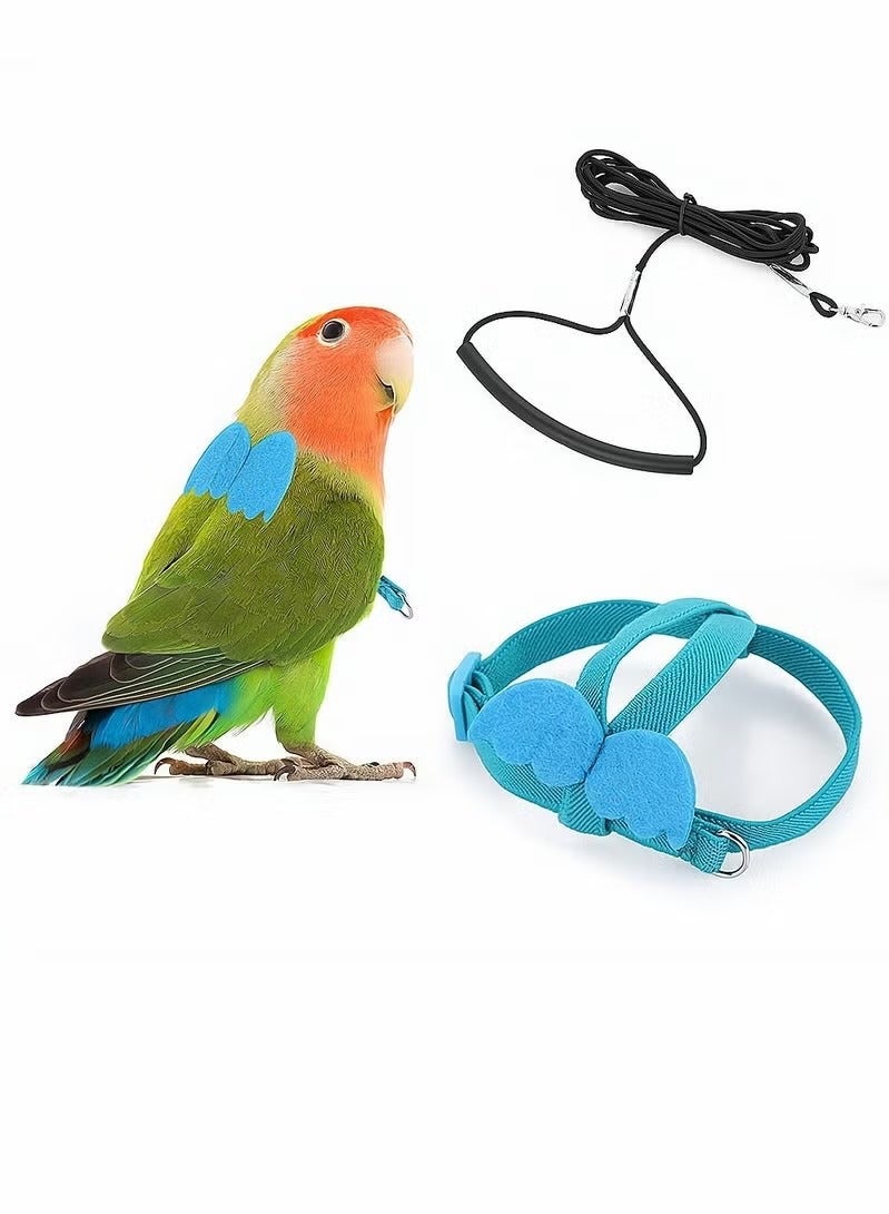Bird Training Mat, Adjustable Parrot Flight Rope Universal Flight Traction Rope Durable Outdoor Small Tool, Bird Nylon Rope with Adorable Parrot Wings, Suitable for Outdoor Training Toys of Birds, Parrots, And Long Tailed Parrots（ Blue） - Image 1