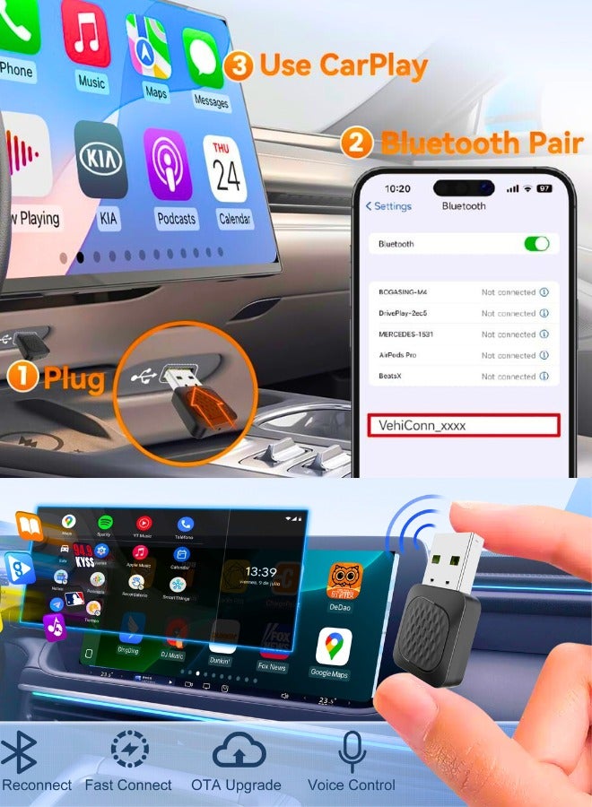 Chase Up New Verison 2-in-1 Wireless CarPlay and Wireless Android Auto Adapter for Factory Wired CP/AA,Not Use for BMW and Tesla,Compact Size and Easy to Use,Black - Image 3