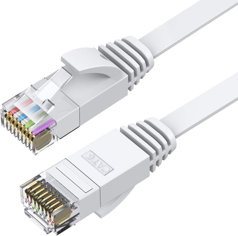 BUSOHE كابل إيثرنت Cat6 بطول 20 قدم أبيض، كابل تصحيح شبكة الإنترنت LAN RJ45 مسطح - 20 قدم - Image 2