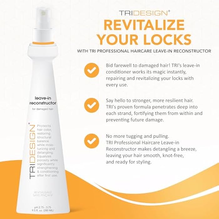 TRIDESIGN Professional Haircare Reconstructor Leave in Conditioner Spray - Repair Treatment for Damaged Hair, Instantly Repair, Strengthen, Detangle, & Moisturize (9.5 fl oz) - Image 2
