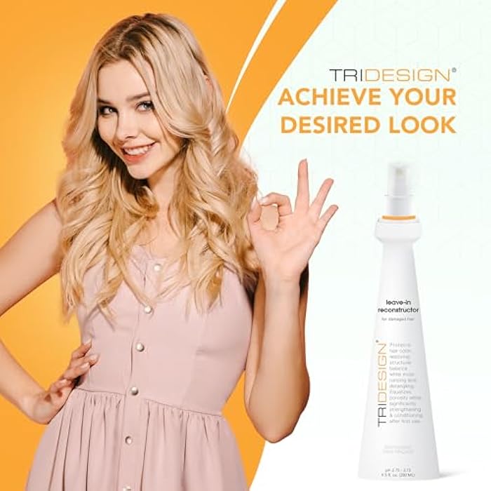 TRIDESIGN Professional Haircare Reconstructor Leave in Conditioner Spray - Repair Treatment for Damaged Hair, Instantly Repair, Strengthen, Detangle, & Moisturize (9.5 fl oz) - Image 5