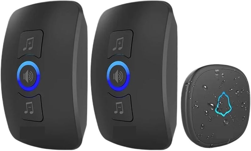 Wireless Doorbell With 2 Receivers 1 Button UK Plug Outdoor Waterproof Security Alarm - Image 1