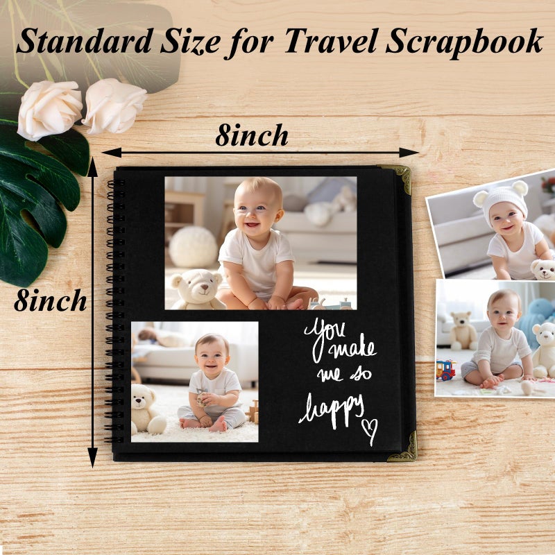 Joyberg Scrapbook 80 Pages, Scrapbooking Supplies 8 x 8 In, Scrapbook Album Suitable for Album Memory Book Wedding, Anniversary Family, DIY Craft Projects (Black) - Image 2