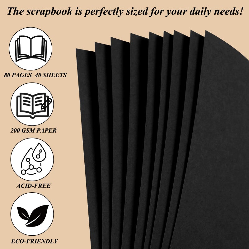 Joyberg Scrapbook 80 Pages, Scrapbooking Supplies 8 x 8 In, Scrapbook Album Suitable for Album Memory Book Wedding, Anniversary Family, DIY Craft Projects (Black) - Image 4