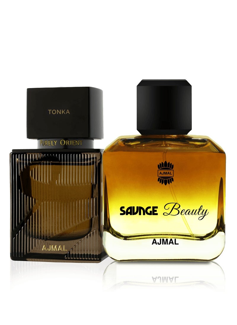 Ajmal Purely Orient Tonka EDP 75ml & Savage Beauty - Luxurious Fragrance Duo 