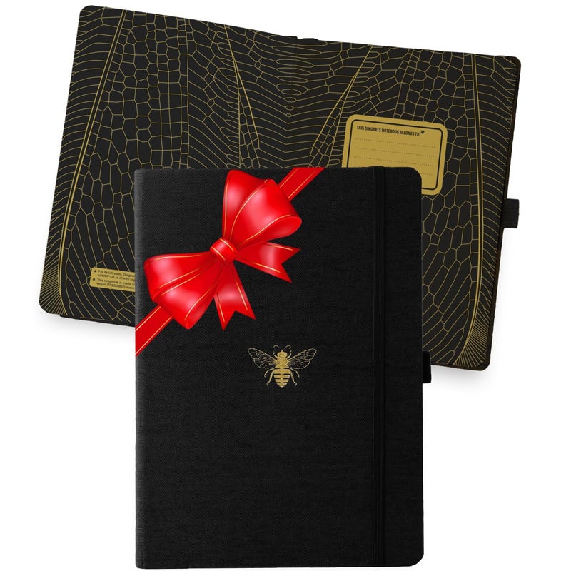 Dingbats* Notebooks Dingbats* - Pro B5 Large Dotted Notebook - Black Textile Cover, Thread-Bound Journal - for Work, Travel -Pocket, Elastic Closure, Pen Holder, Bookmark - Image 1