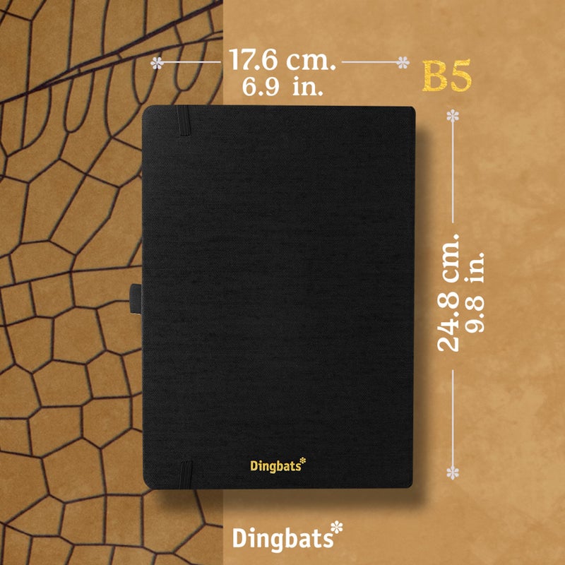 Dingbats* Notebooks Dingbats* - Pro B5 Large Dotted Notebook - Black Textile Cover, Thread-Bound Journal - for Work, Travel -Pocket, Elastic Closure, Pen Holder, Bookmark - Image 5