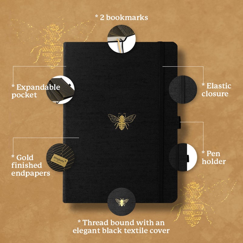 Dingbats* Notebooks Dingbats* - Pro B5 Large Dotted Notebook - Black Textile Cover, Thread-Bound Journal - for Work, Travel -Pocket, Elastic Closure, Pen Holder, Bookmark - Image 3