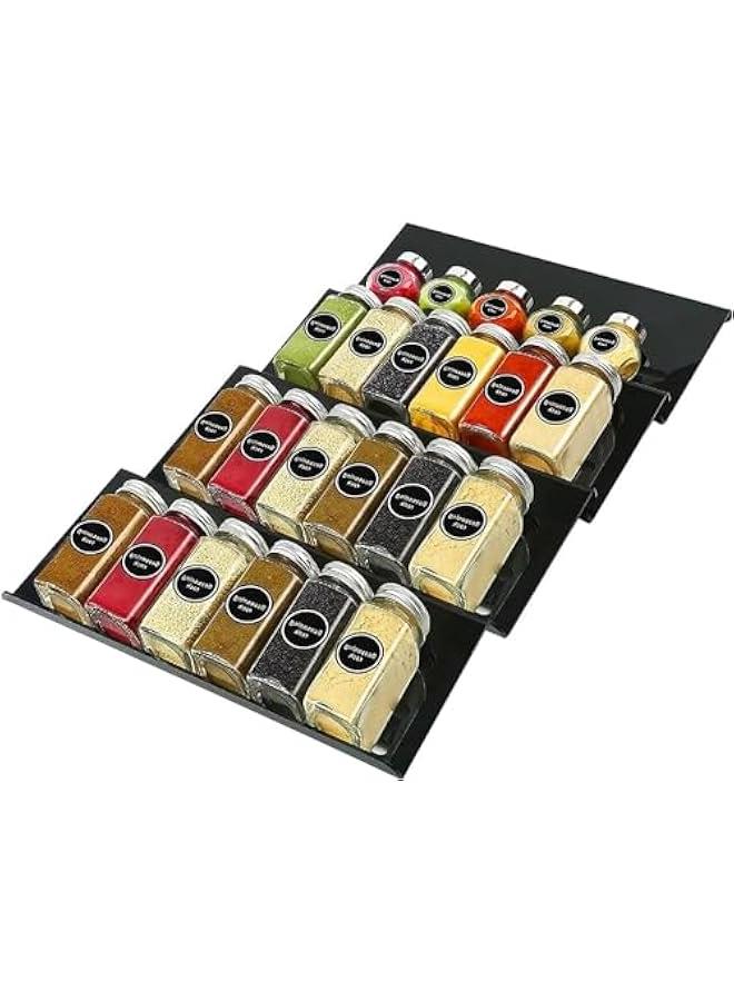 هوكور منظم ادراج التوابل من لوك روزي، منظم رف توابل اكريليك لدرج المطبخ، 4 طبقات مائلة قابلة للتوسيع للادراج للتوابل، للخزانة (تصميم 1) - Image 1