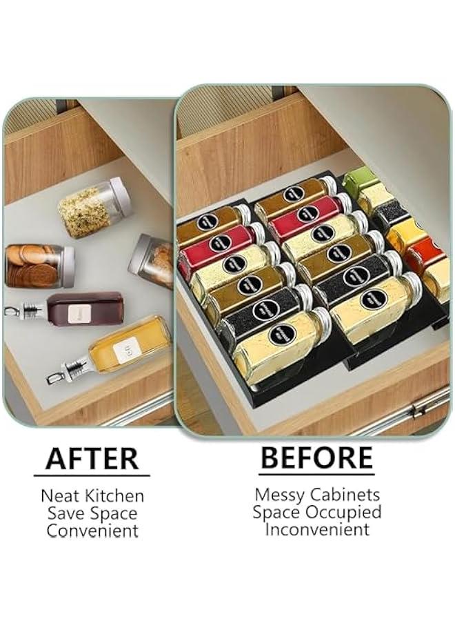 هوكور منظم ادراج التوابل من لوك روزي، منظم رف توابل اكريليك لدرج المطبخ، 4 طبقات مائلة قابلة للتوسيع للادراج للتوابل، للخزانة (تصميم 1) - Image 2