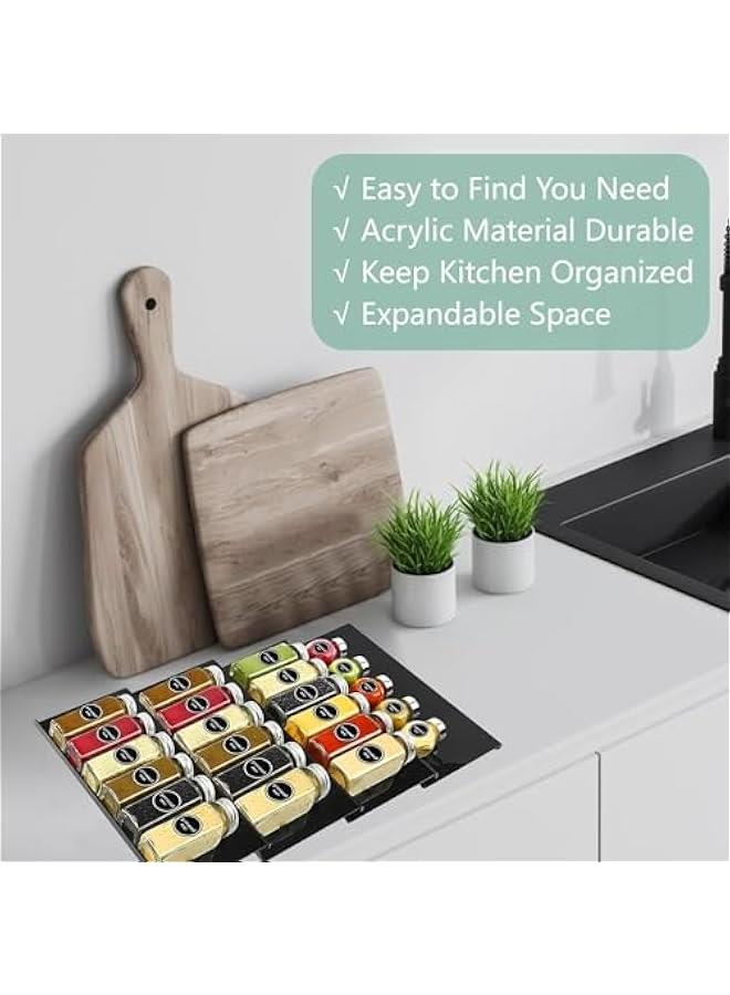 هوكور منظم ادراج التوابل من لوك روزي، منظم رف توابل اكريليك لدرج المطبخ، 4 طبقات مائلة قابلة للتوسيع للادراج للتوابل، للخزانة (تصميم 1) - Image 4