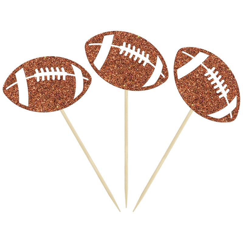 Ephlyn 24Pcs Rugby Football Cupcake Toppers Rugby Ball Cupcake Picks Sports Ball Theme Cake Decoration for Rugby Super Baby Shower Kids Birthday Party Decorations Supplies - Image 3