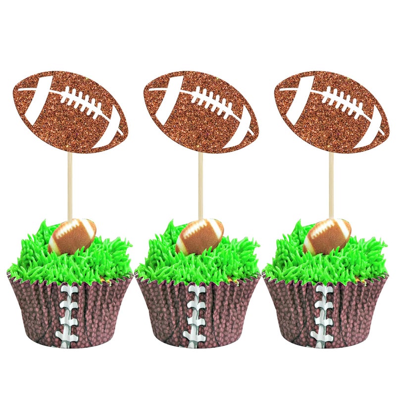 Ephlyn 24Pcs Rugby Football Cupcake Toppers Rugby Ball Cupcake Picks Sports Ball Theme Cake Decoration for Rugby Super Baby Shower Kids Birthday Party Decorations Supplies - Image 1